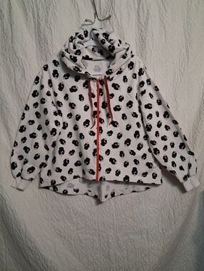 Womens Alice And Olivia White Hoodie with Black Print and Red Trim